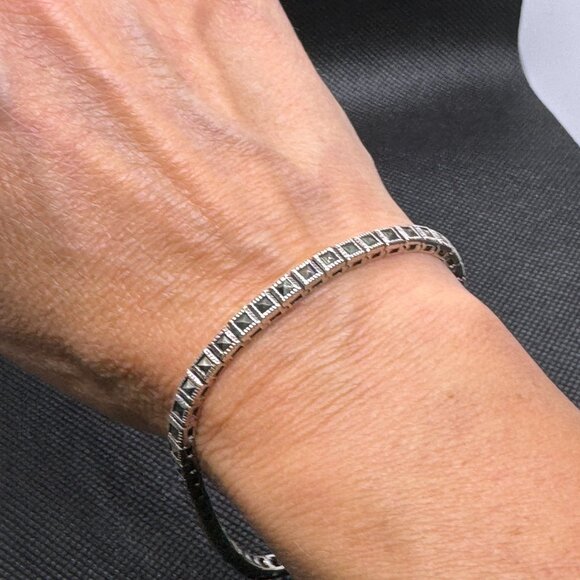 Sterling Silver .925 Bracelet Marcasite Square Link 8.25" Long 14.7‎ Grams - Picture 6 of 9